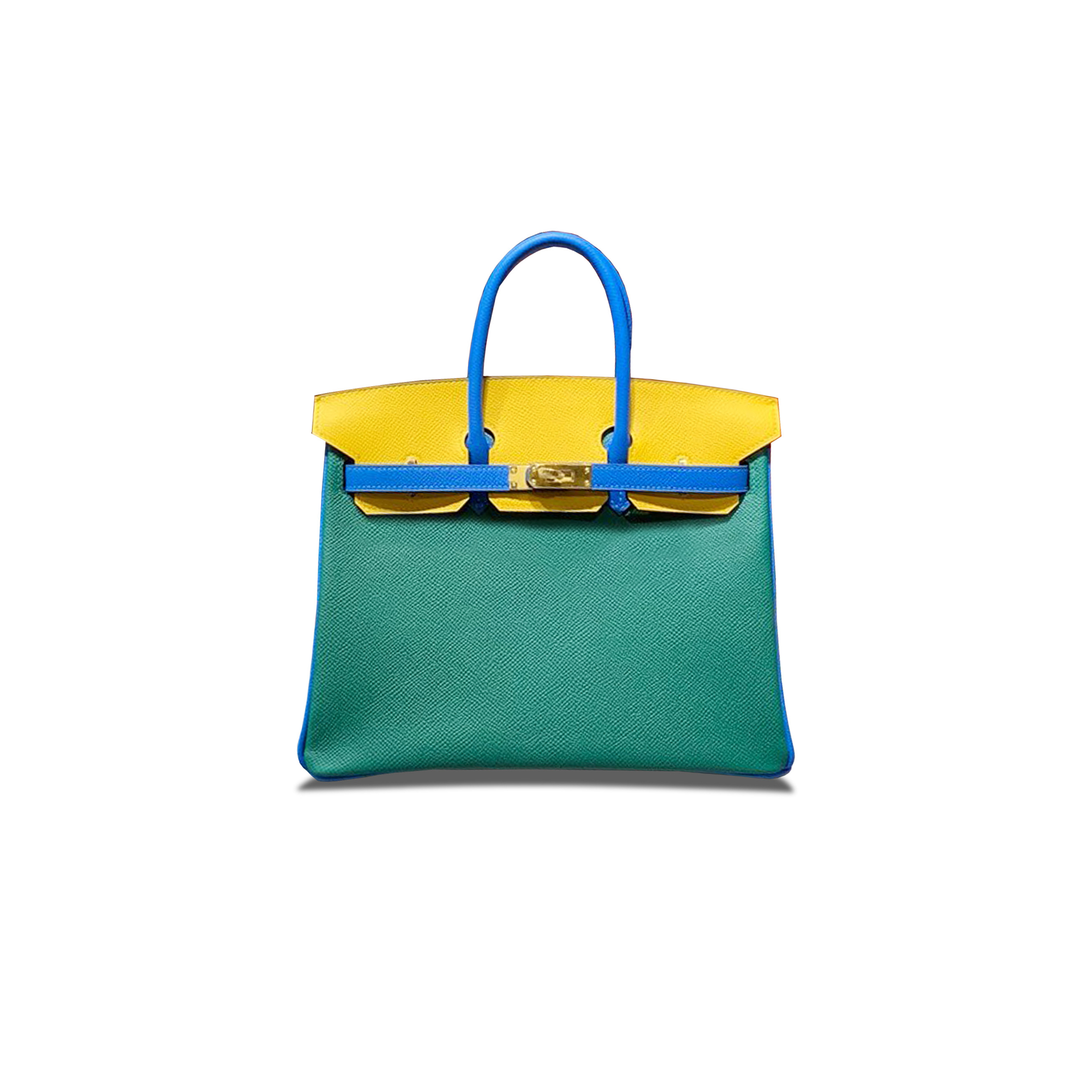 H**mes birkin 25 epsom malachite green aqua blue and amber yellow with gold buckle h028362cc05 (25*18*13cm)